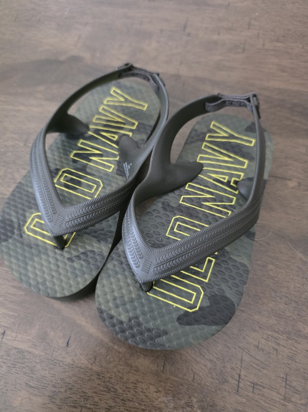 Toddler Old Navy Black Flip Flops with Yellow Logo